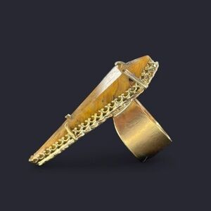 Crazy Lace Agate + Brass Metal Ring (Size 10.5)